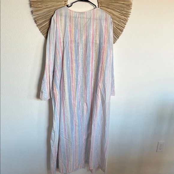 Pink and Blue Striped Pajama Set with V-Neck - Picture 5 of 11
